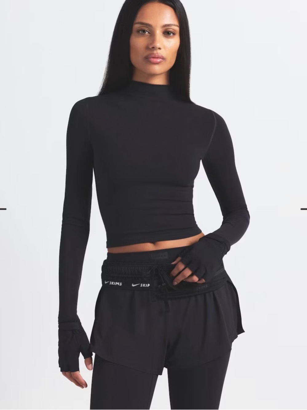 Skims Nike Black Vintage Seamless Mock Neck Crop Top - Medium